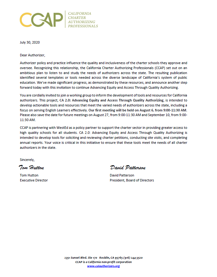 CA2.0: Invitation for California Charter Authorizers - CCAP