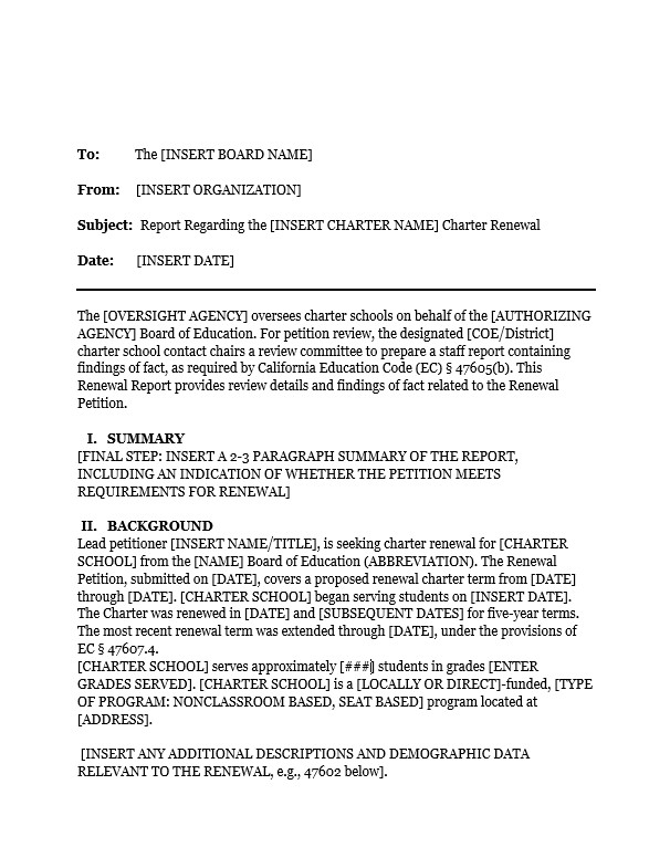 Traditional Charter Renewal Review Committee Report Template