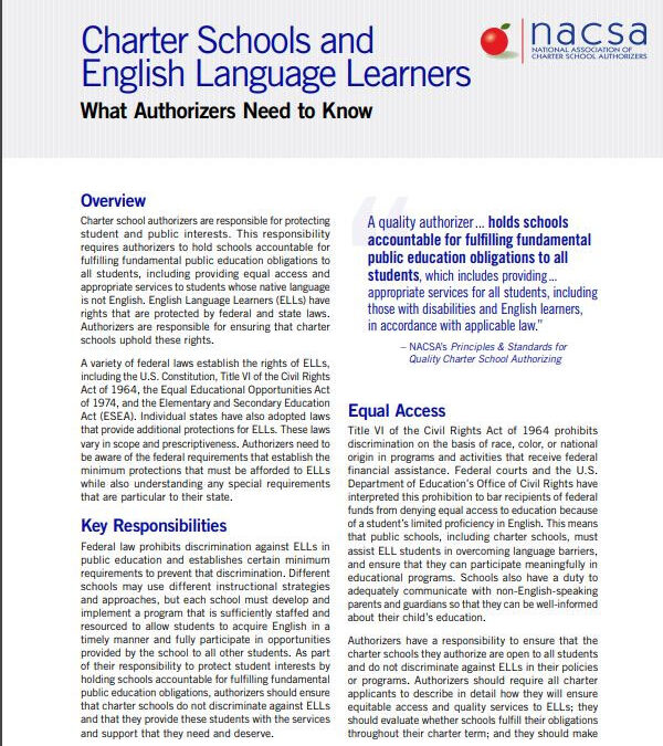 Charter Schools and English Language Learners: What Authorizers Need to Know