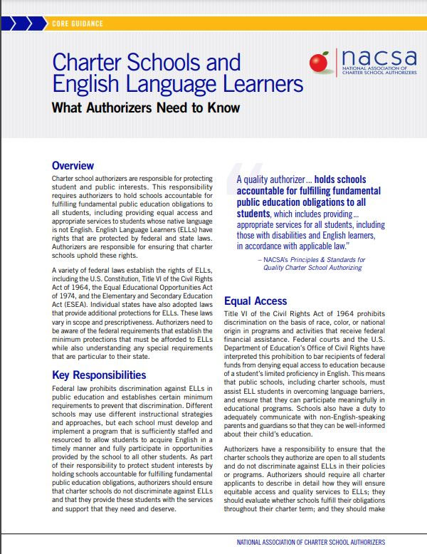 Charter Schools and English Language Learners: What Authorizers Need to Know
